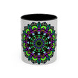 Beautiful mandala patterned mug with colorful and intricate details