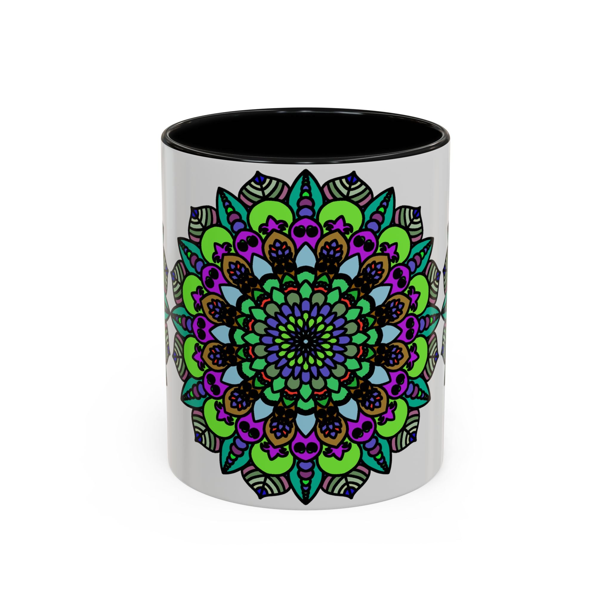 Beautiful mandala patterned mug with colorful and intricate details