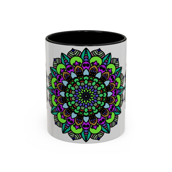 Beautiful mandala patterned mug with colorful and intricate details