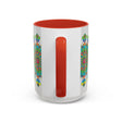 Mandala Art Mug featuring vibrant and intricate patterns in a range of colors on a grey background, perfect for enjoying your favorite hot beverages
