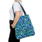 Borsa tote con stampa mandala floreale blu-verde — Shopper con stampa integrale vivace
