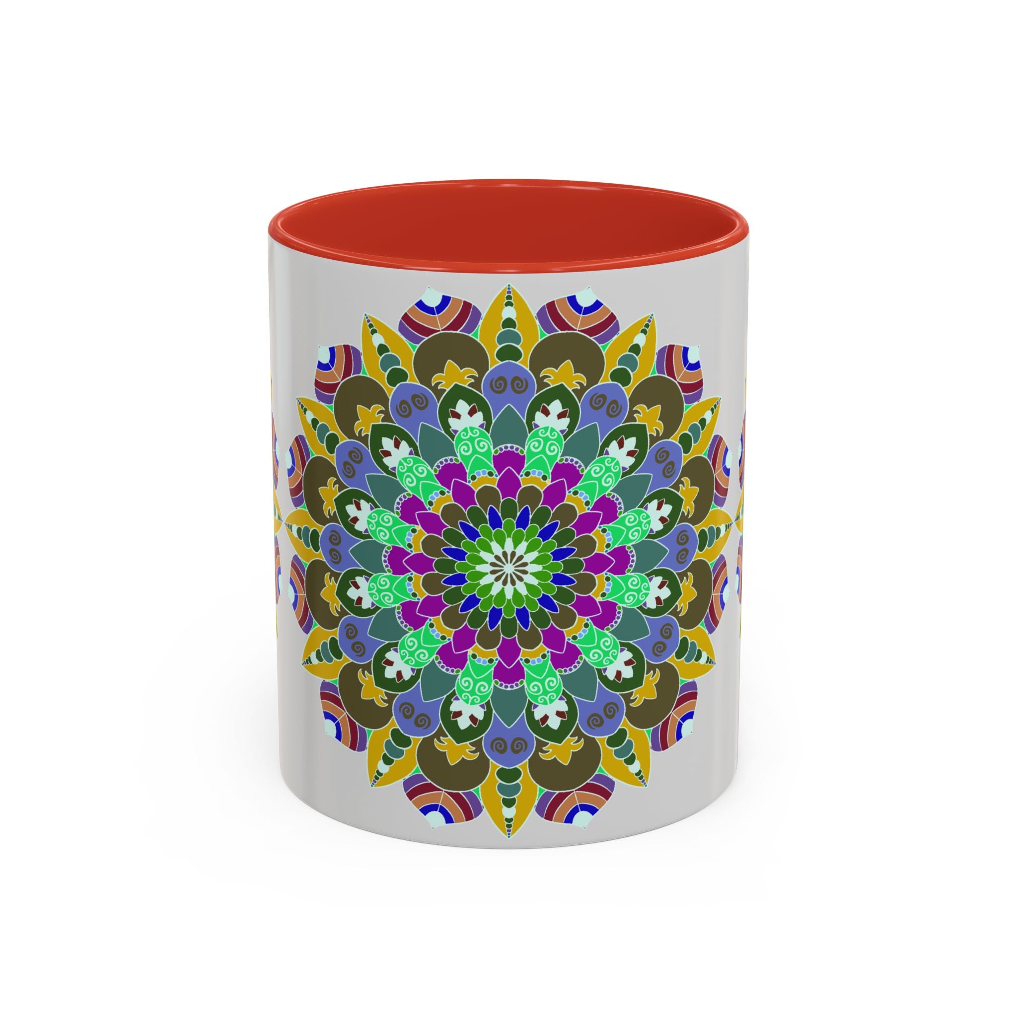 Colorful and serene mandala art mug with intricate designs and vibrant hues