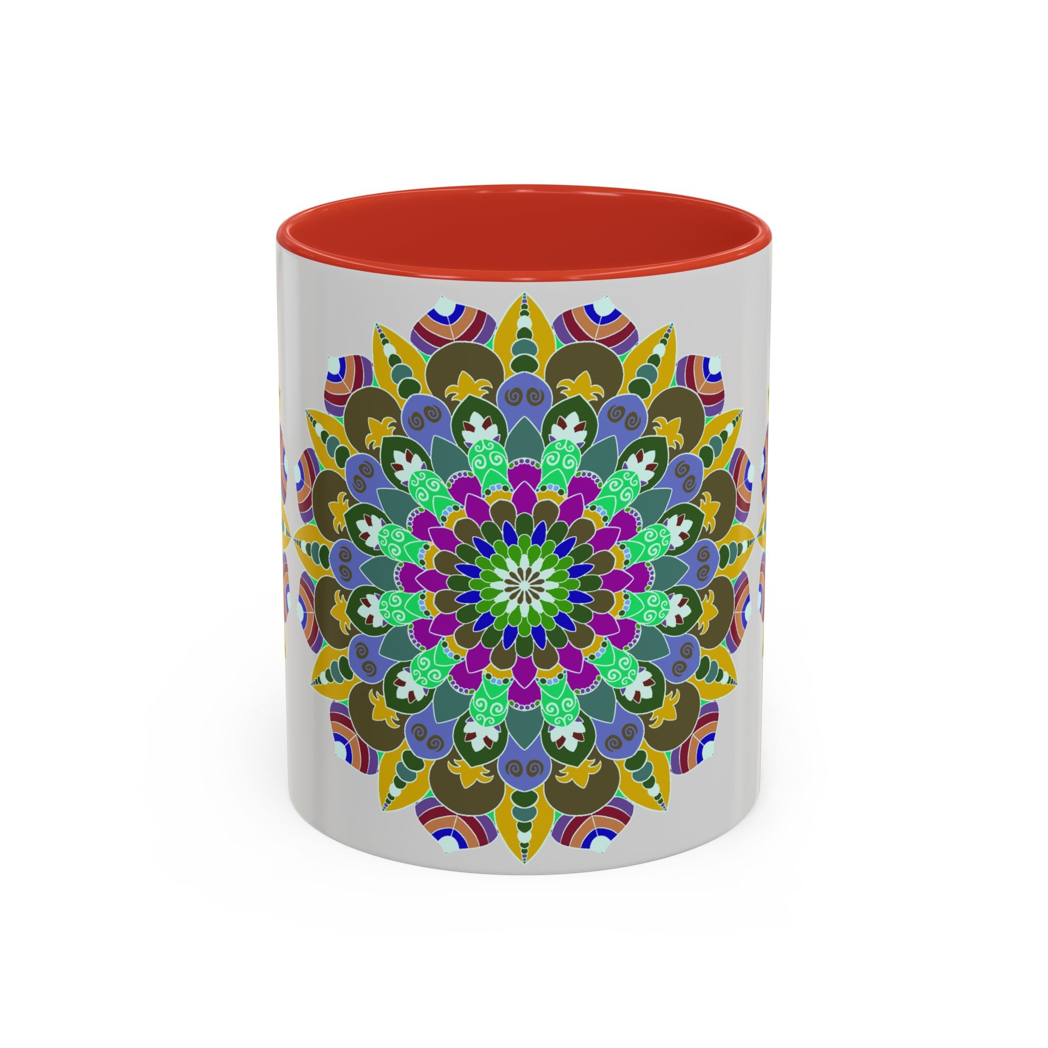 Colorful and serene mandala art mug with intricate designs and vibrant hues