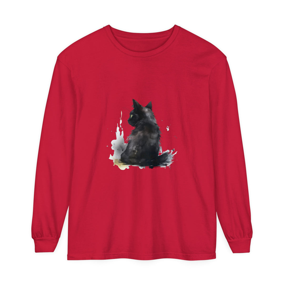 Beautiful black cat watercolor dream long sleeve t-shirt with vibrant colors