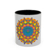 Beautifully handcrafted ceramic Mandala Art Mug with vibrant floral design