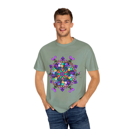 Unisex Mandala T-Shirt in 100% Ring-Spun Cotton, Hand-Drawn Mandala Art, Garment-Dyed for Extra Comfort