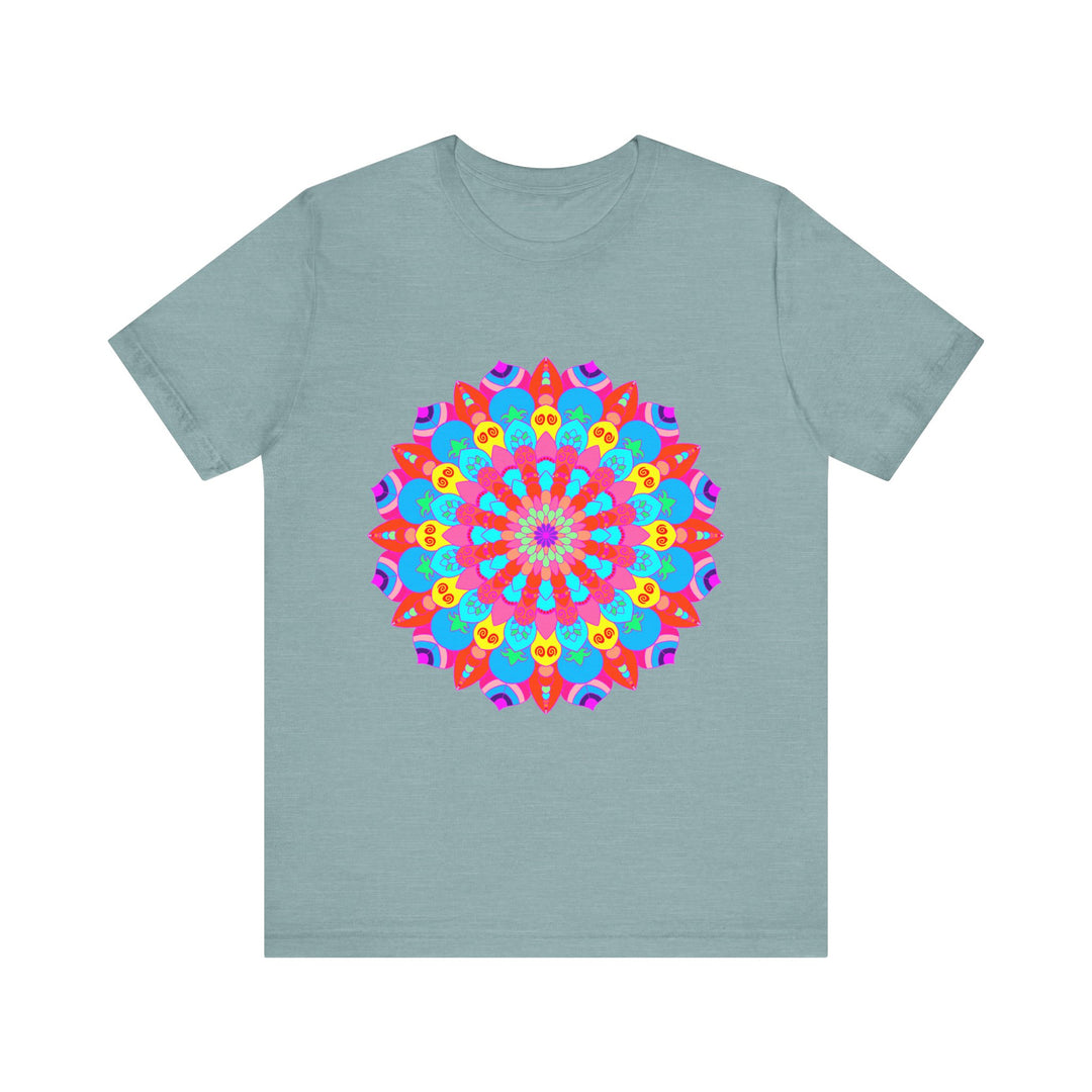 Vibrant and intricate psychedelic mandala design t-shirt, featuring a colorful and eye-catching artistic pattern