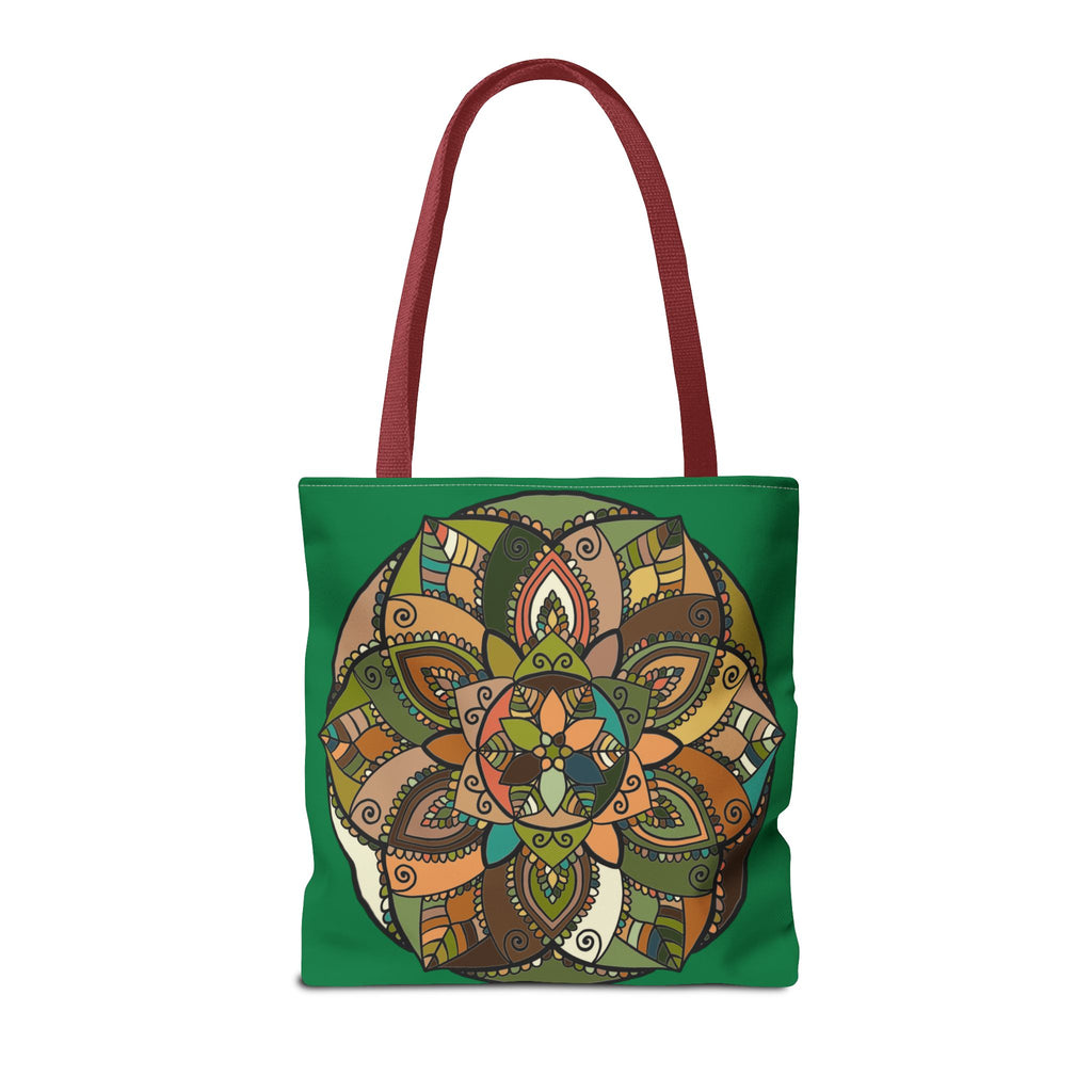 Boho Mandala Tote Bag — Green Floral Pattern AOP Shopper