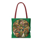 Boho Mandala Tote Bag — Green Floral Pattern AOP Shopper
