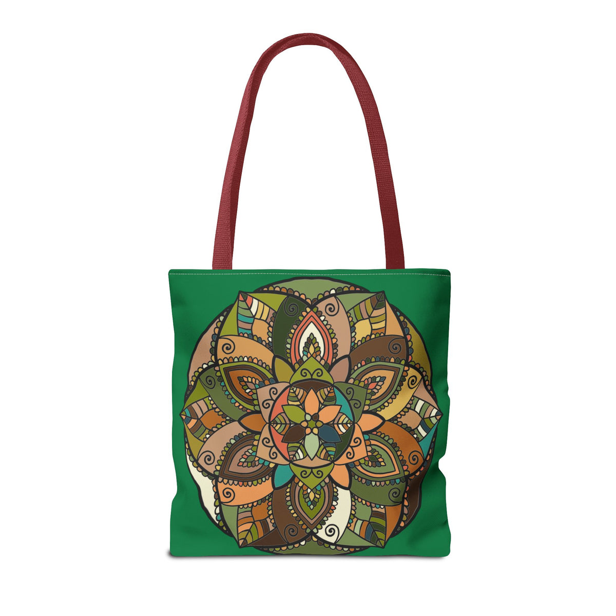 Boho Mandala Tote Bag — Green Floral Pattern AOP Shopper