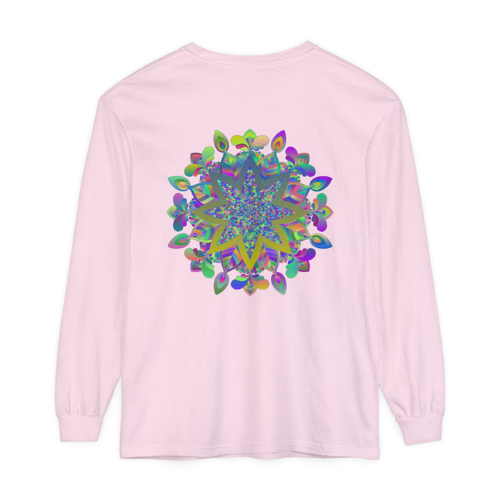 Vibrant and intricate mandala design on a unisex long sleeve t-shirt