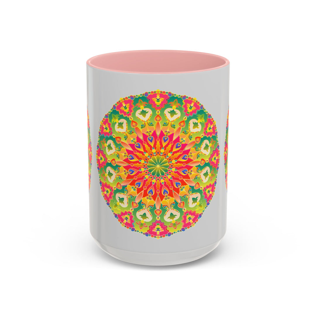 A colorful and vibrant mandala art mug, perfect for sipping your favorite hot beverage