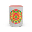 A colorful and vibrant mandala art mug, perfect for sipping your favorite hot beverage