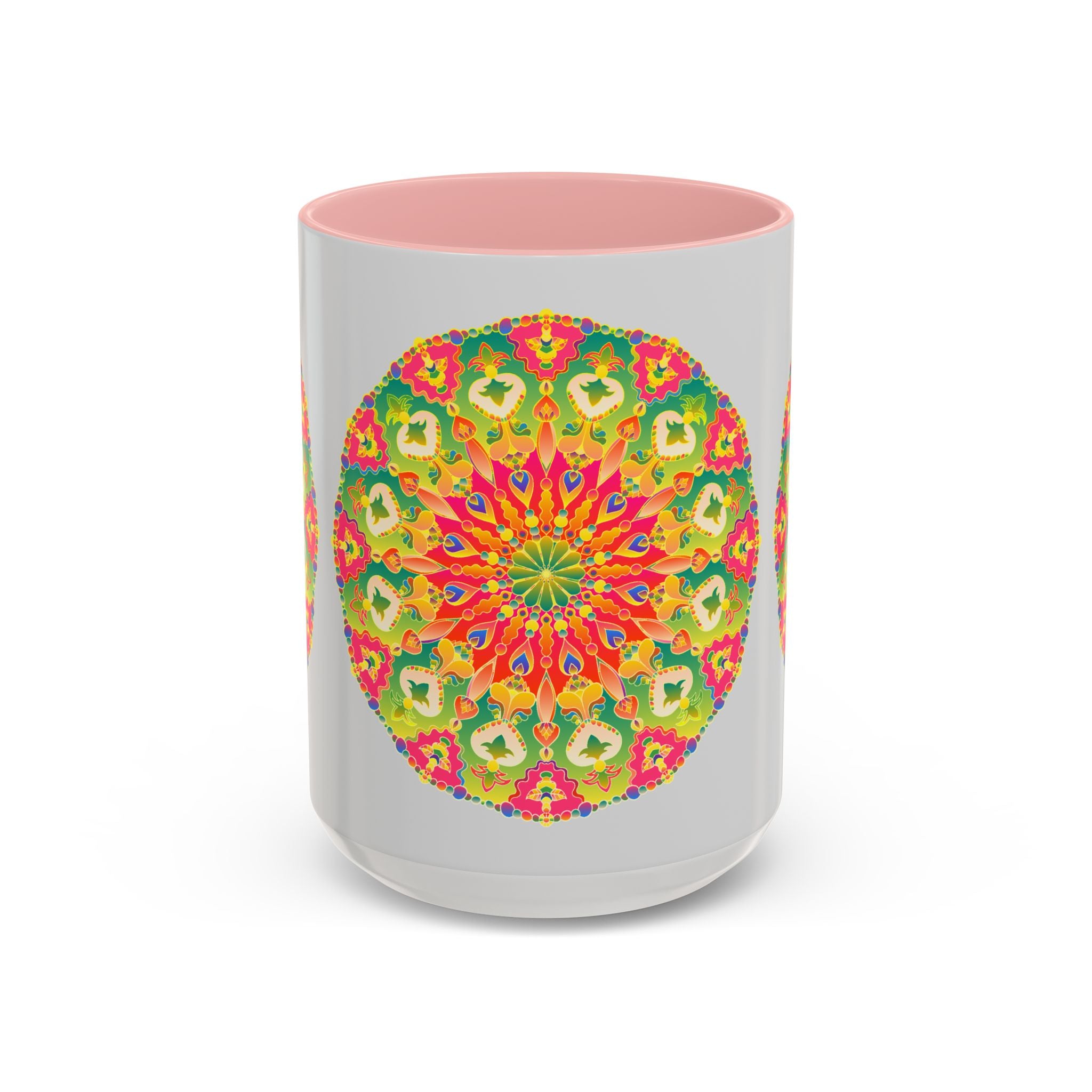 A colorful and vibrant mandala art mug, perfect for sipping your favorite hot beverage