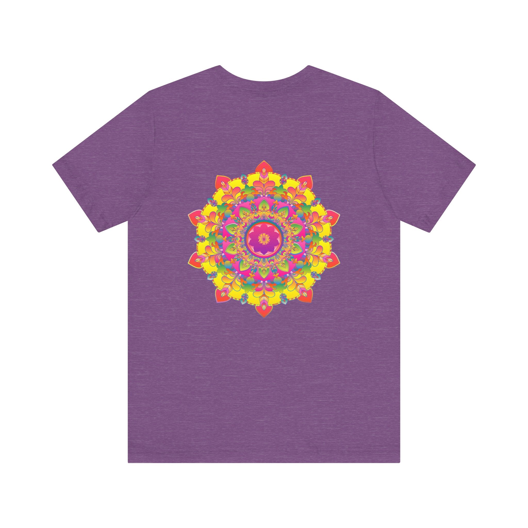 A colorful mandala design tee shirt representing spiritual peace and harmony