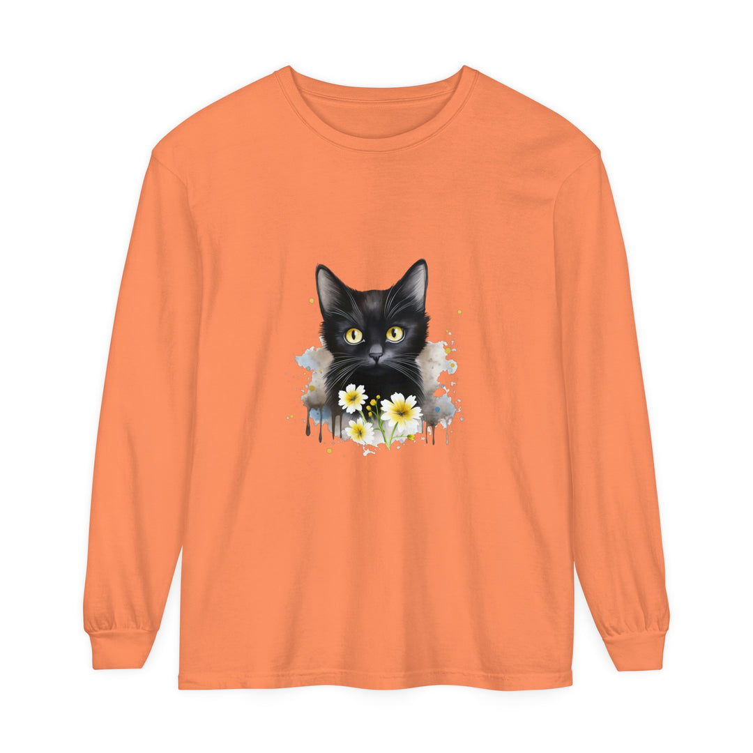 Black Cat Watercolor Floral Unisex T-Shirt featuring a beautiful floral design