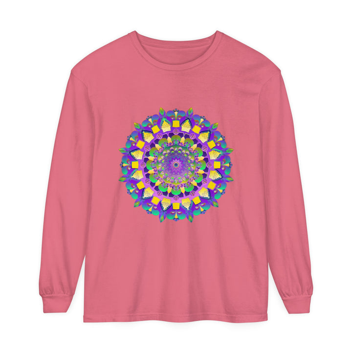 Vibrant Mandala Unisex Long Sleeve T-Shirt featuring intricate and colorful mandala design on comfortable, versatile long sleeve shirt for all genders