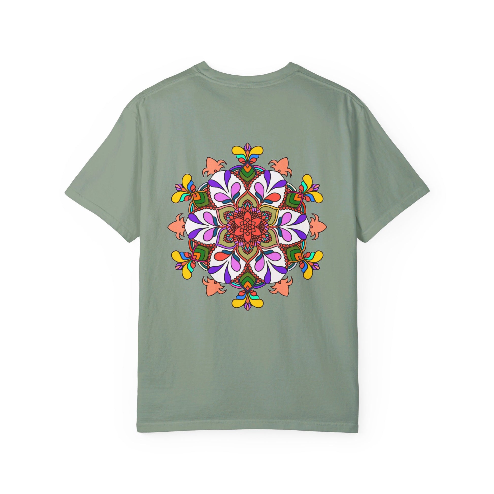 Unisex Mandala T-Shirt made from 100% Ring-Spun Cotton, garment-dyed for extra comfort, featuring hand-drawn Mandala Art design