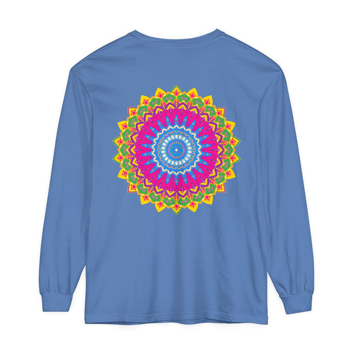 Colorful and intricate mandala design on unisex long sleeve t-shirt