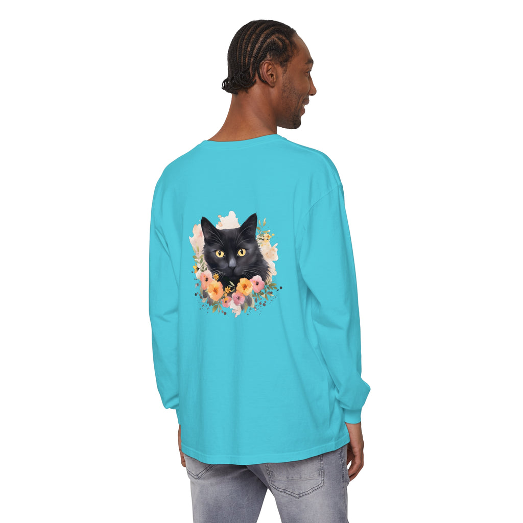 Black Cat Floral Portrait Unisex T-Shirt, featuring a beautiful and intricate feline design surrounded by vibrant flowers