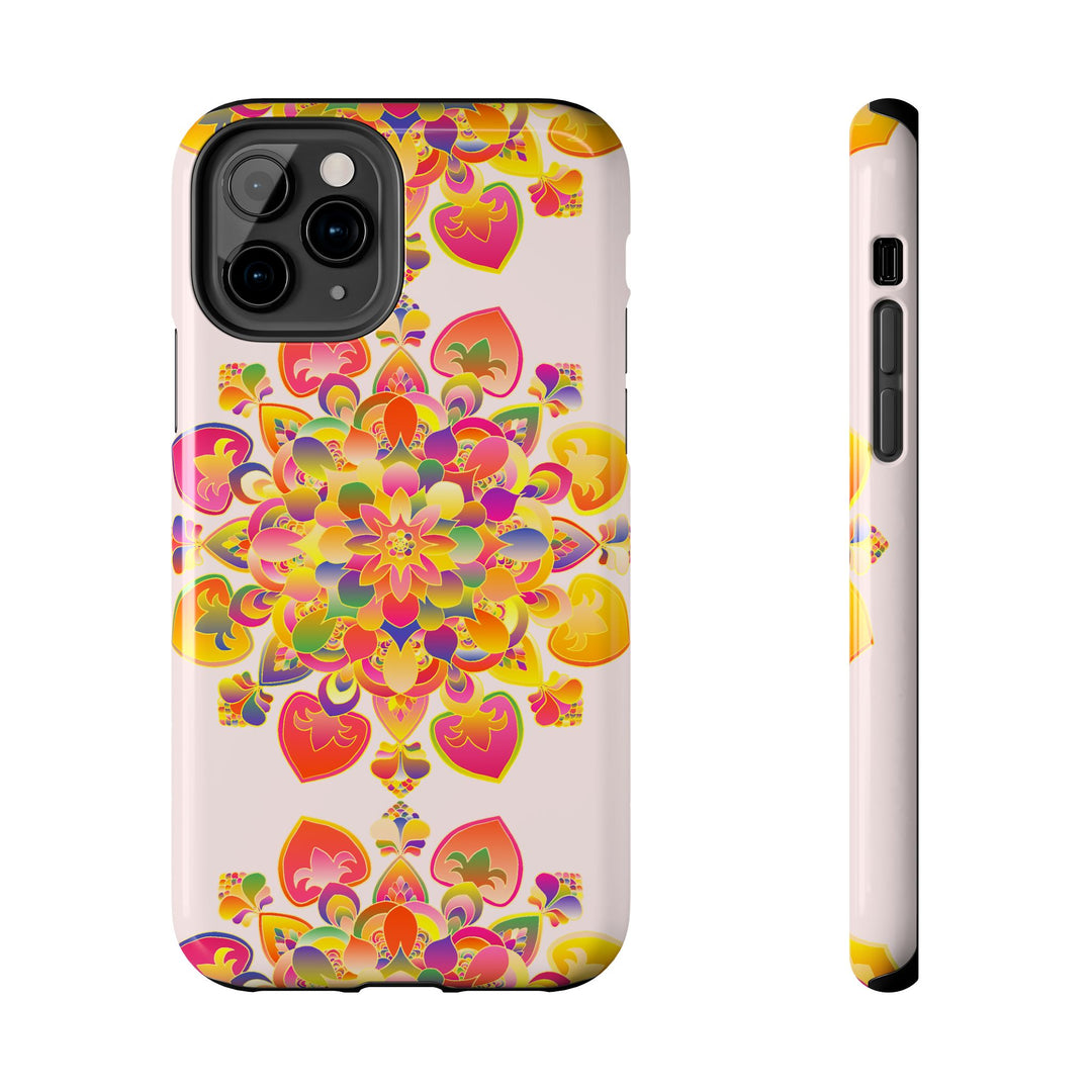 Hand drawn mandala art phone case with intricate design and vibrant colors