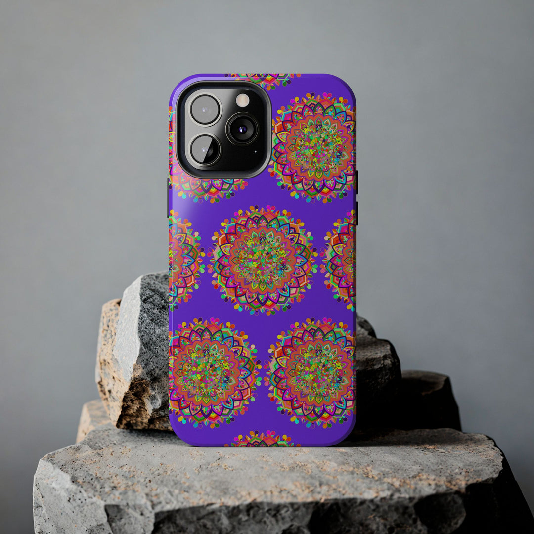 Hand-drawn small purple mandala art phone case designed for iPhone X and XS