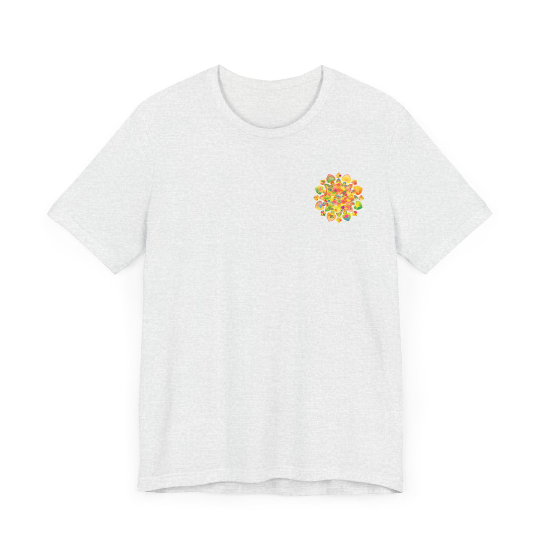 A beautiful, colorful mandala design tee shirt representing spiritual peace and harmony