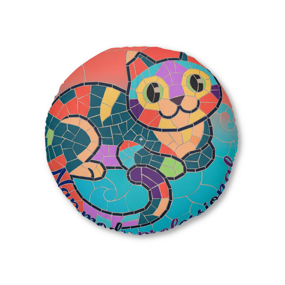 Cuscino da pavimento rotondo a forma di gatto con motivo a mosaico