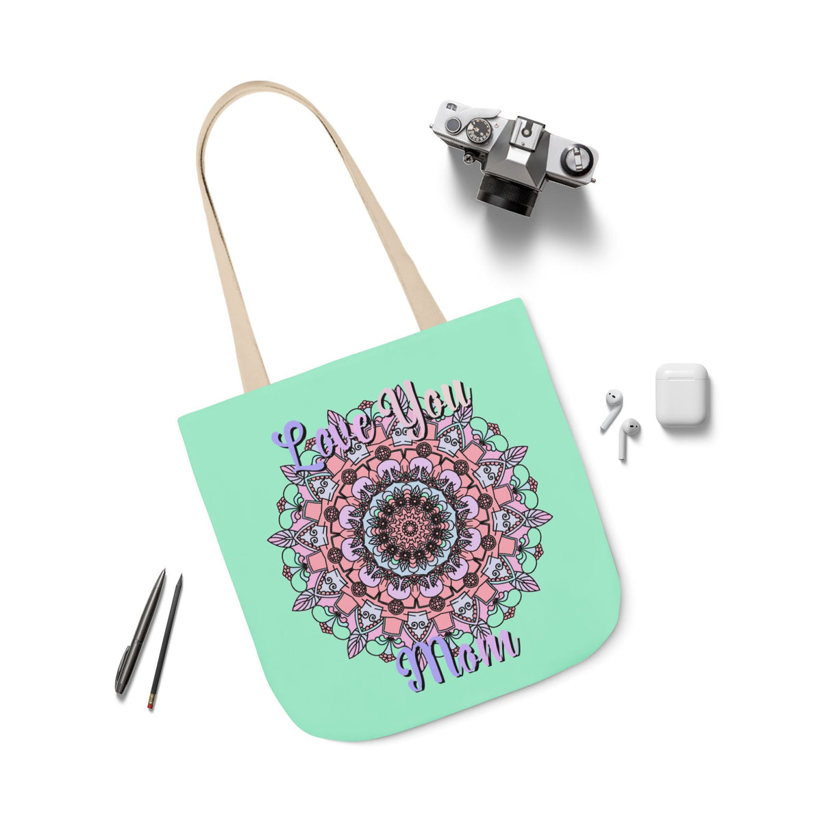 Mandala 'Love You Mom' Canvas Tote — Floral Mother's Day Gift Bag