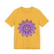 Beautiful purple and gold mandala tee with intricate spiritual art design