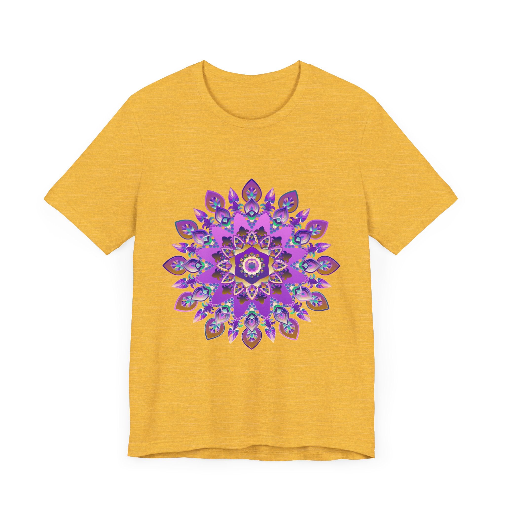 Beautiful purple and gold mandala tee with intricate spiritual art design