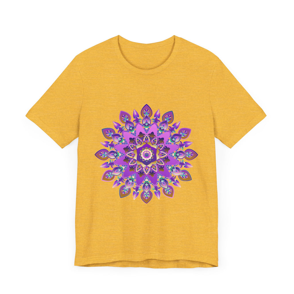 Beautiful purple and gold mandala tee with intricate spiritual art design