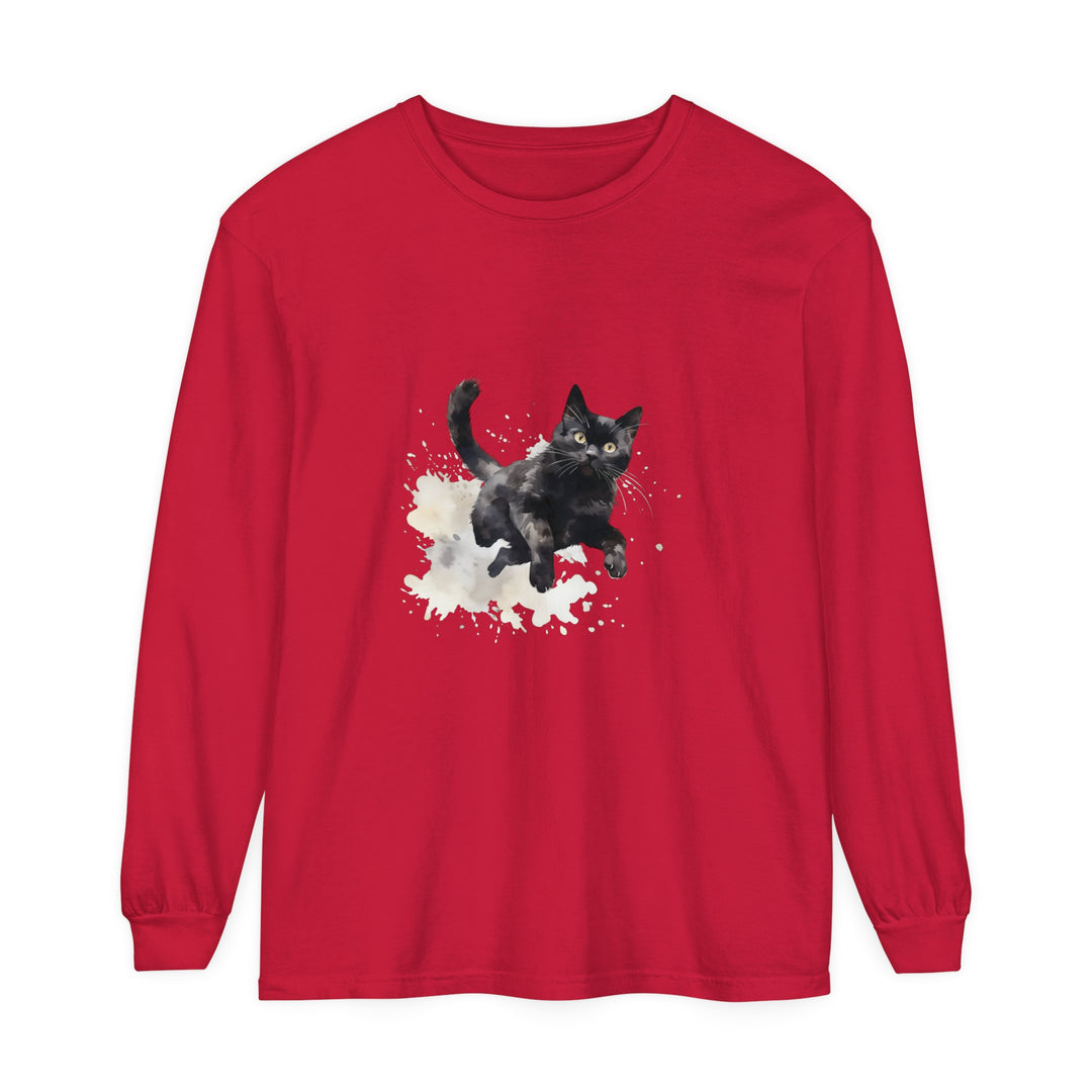 Black Cat Watercolor Splash T-Shirt featuring a vibrant, playful design