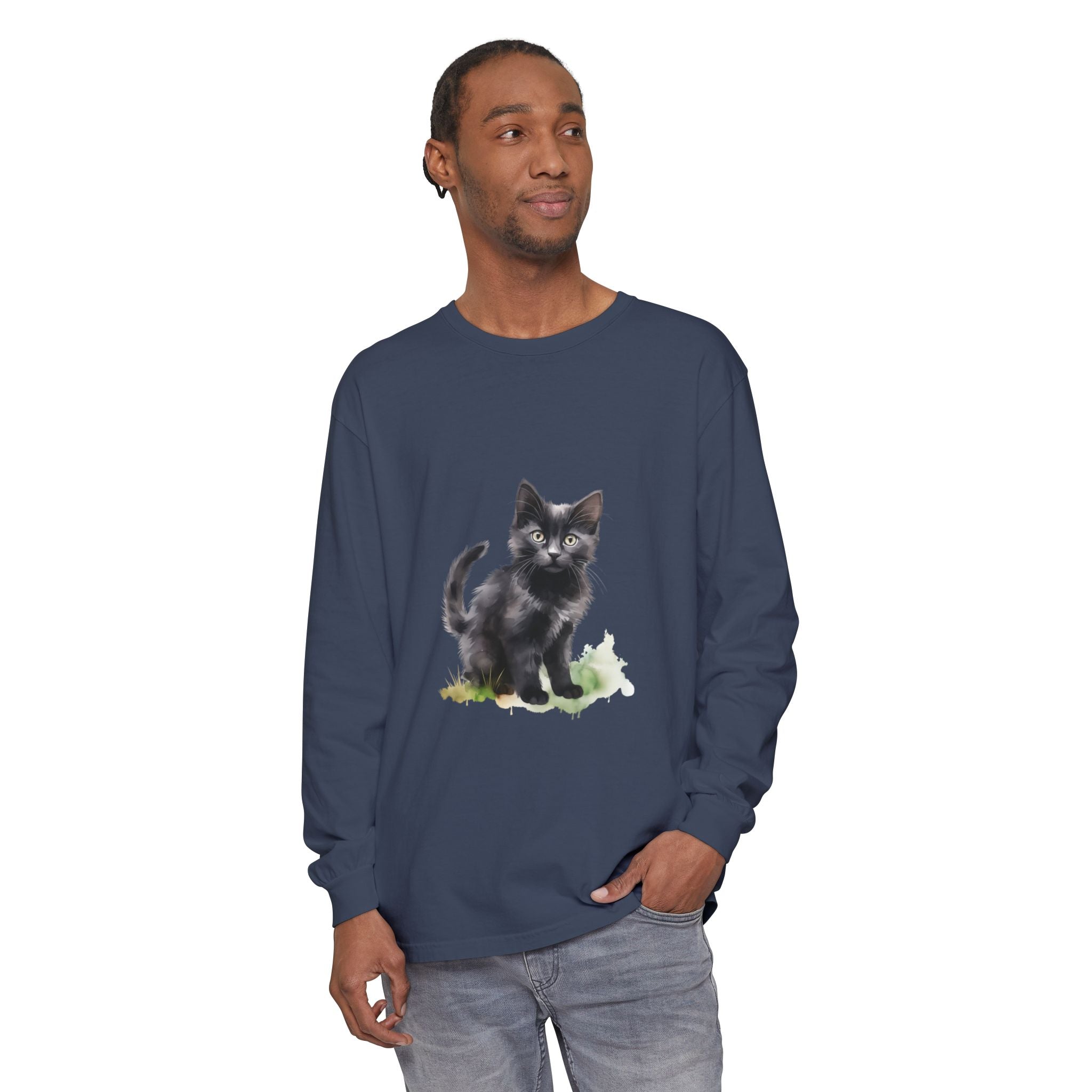 Black Cat Watercolor Long Sleeve T-Shirt