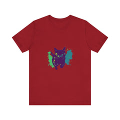 Black Cat Mystery - Colorful Splash T-Shirt: a stylish, vibrant shirt featuring a black cat surrounded by colorful splashes and mystery designs