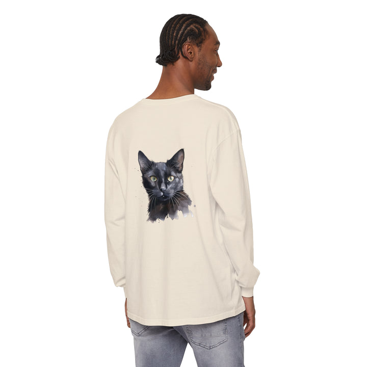 Black Cat Watercolor Mystical Long Sleeve T-Shirt on white background