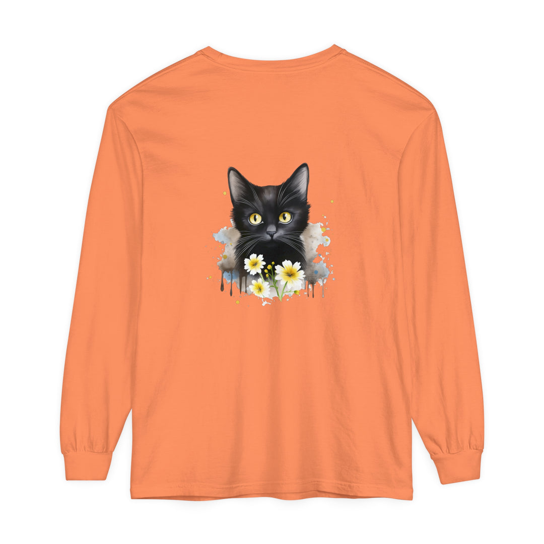 Black Cat Watercolor Floral Unisex T-Shirt with vibrant floral design and comfortable fit