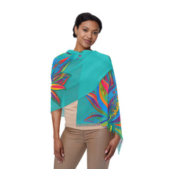 Sky Lotus Azure Blue Light Scarf — Floral Silk-Inspired Neck Wrap