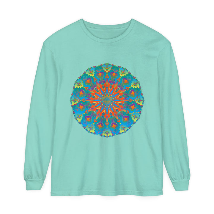 Colorful and intricate rainbow mandala design long sleeve t-shirt for women