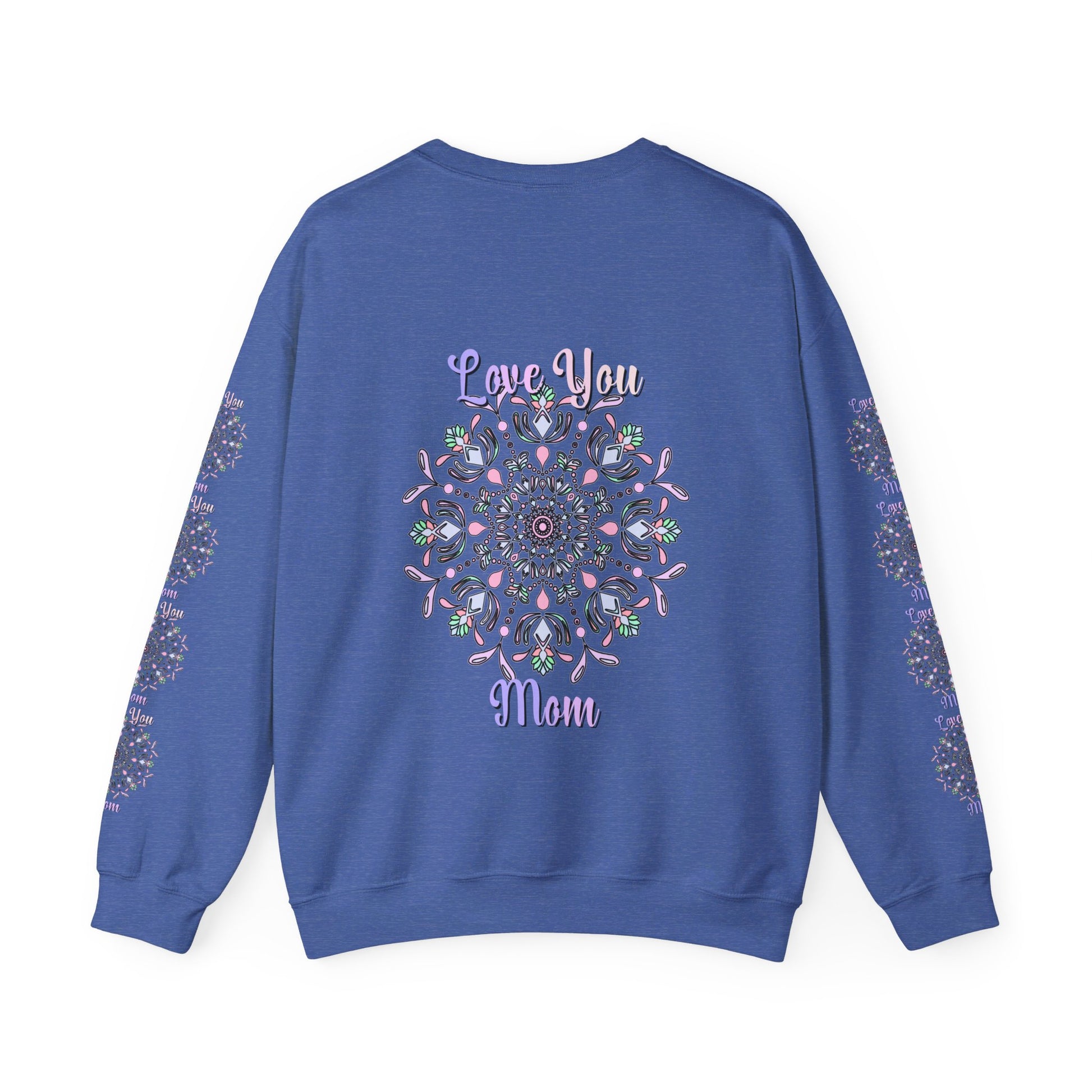 Cozy unisex crewneck sweatshirt with 'Love You Mom' design, perfect birthday gift for moms, available in a variety of sizes and colors