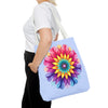 Colorful and intricate Rainbow Mandala Tote Bag with vibrant design