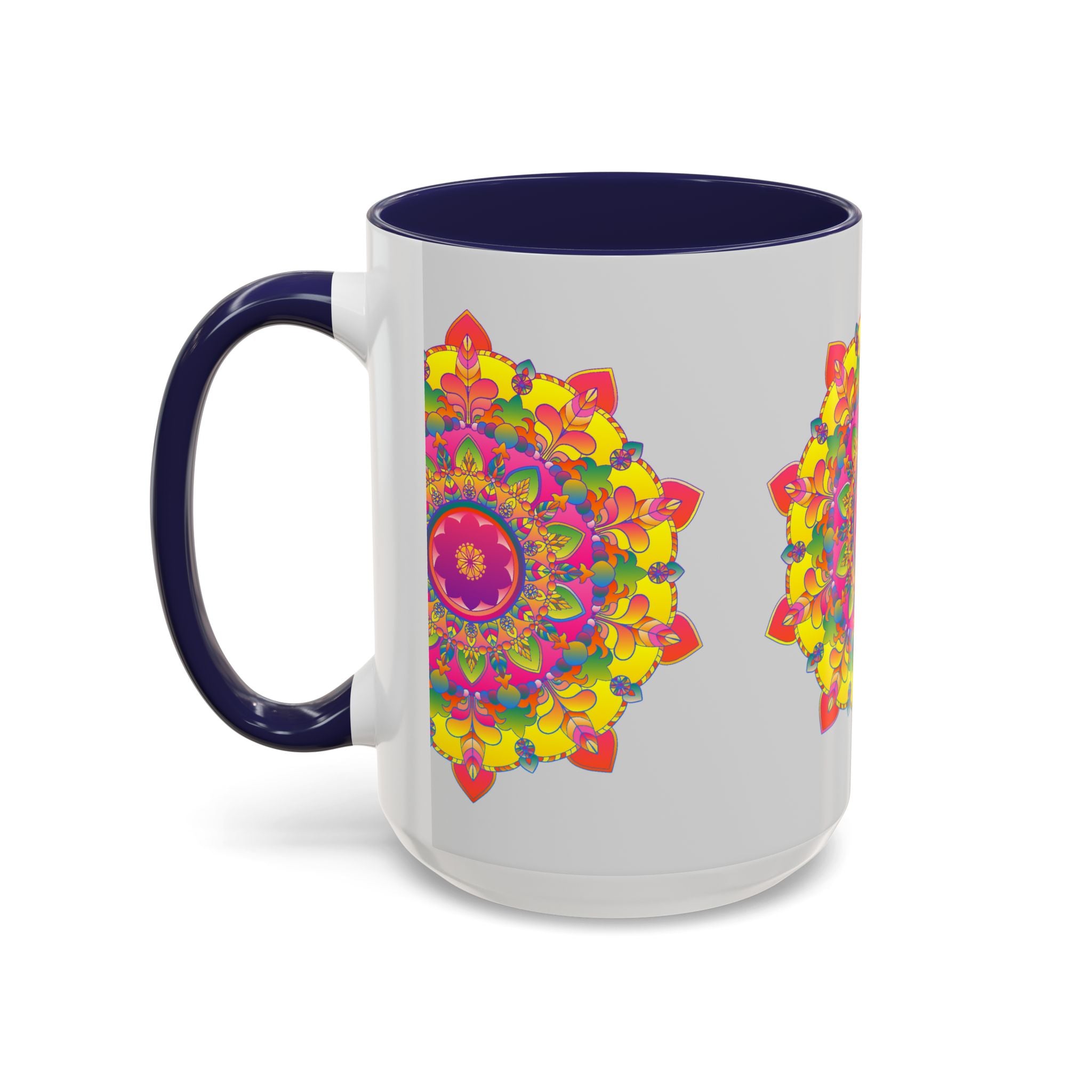 Vibrant and unique Mandala Mug - Vibrant Art on Grey with an eye-catching mandala pattern