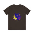 Black Cat Mystery Neon Flower T-Shirt, a vibrant and unique graphic tee featuring a black cat surrounded by neon colored flowers