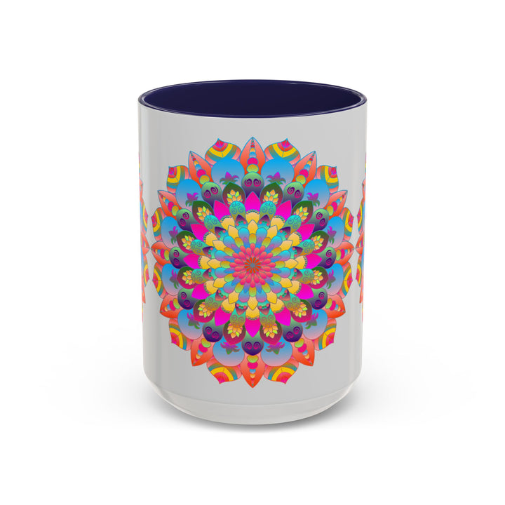 Colorful mandala design mug with intricate floral patterns