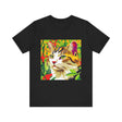 A vibrant and eye-catching Savana Cat T-Shirt showcasing a colorful animal design
