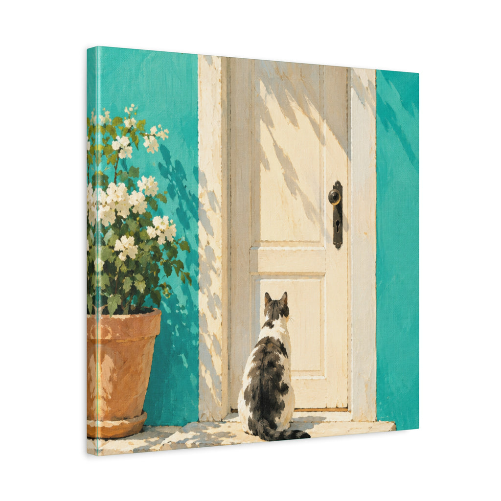Sunlit Doorway Cat Canvas Wall Art