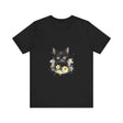 Black t-shirt featuring a fierce-looking black cat with piercing yellow eyes