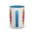 Elegant Mandala Mug - Vibrant Art on Grey showcasing a detailed and colorful mandala pattern