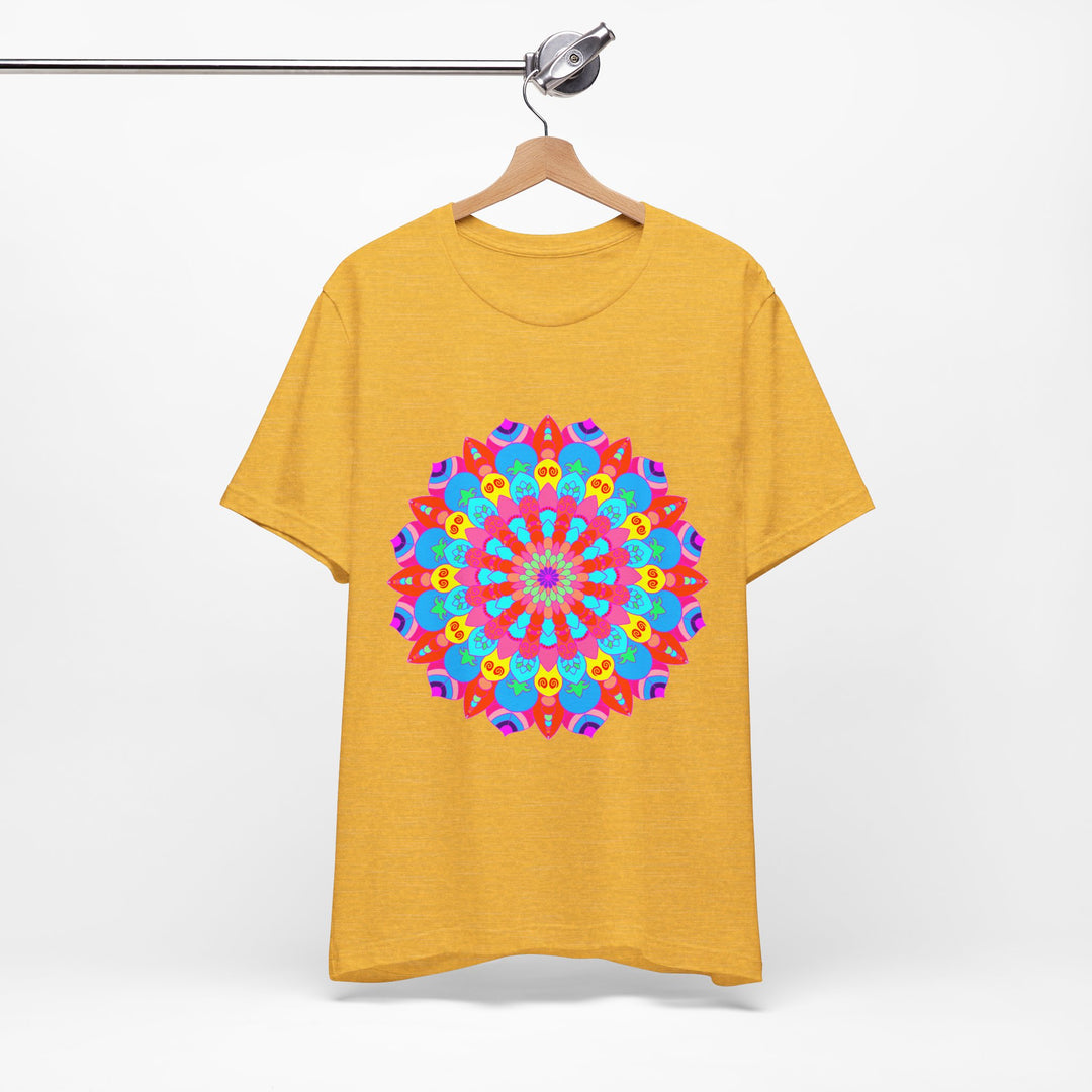 A vibrant and intricate mandala design adorns this psychedelic art t-shirt