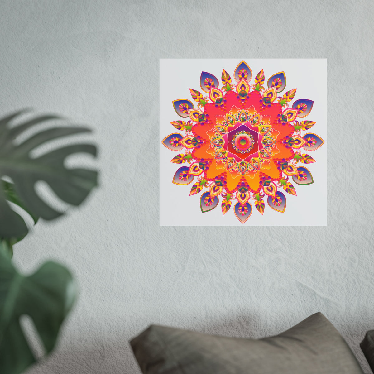 Vibrant Floral Mandala Fine Art Poster — Boho Wall Decor for Living Room & Meditation